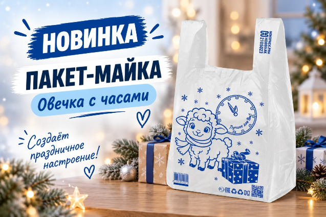 Новинка к новогоднему сезону — пакет-майка «Овечка с часами»